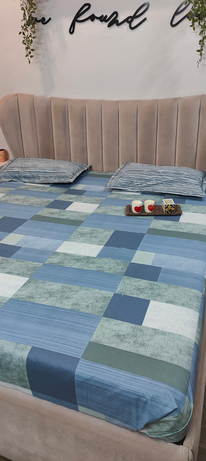 Blue Matrix™ - Double Bed Pure Cotton Bedsheet