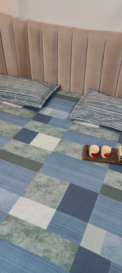 Blue Matrix™ - Double Bed Pure Cotton Bedsheet