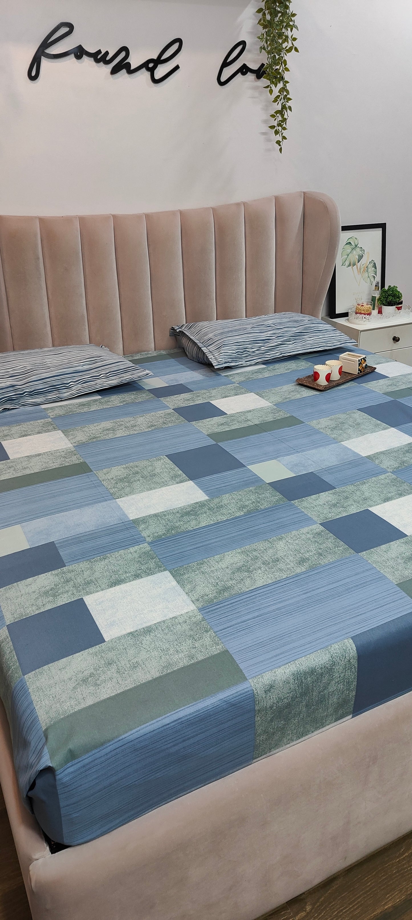 Blue Matrix™ - Double Bed Pure Cotton Bedsheet