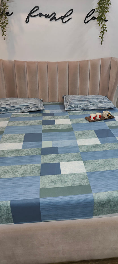 Blue Matrix™ - Double Bed Pure Cotton Bedsheet