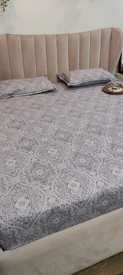 Grey Paisley™ - Super King Pure Cotton Bedsheet