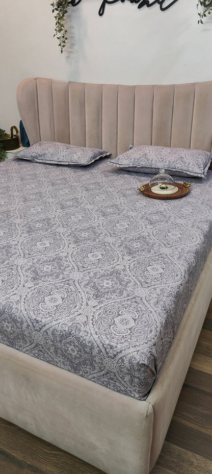 Grey Paisley™ - Super King Pure Cotton Bedsheet