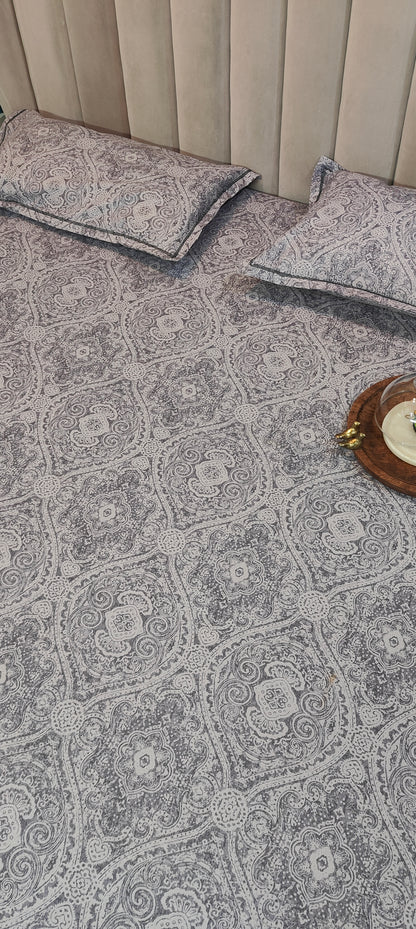 Grey Paisley™ - Super King Pure Cotton Bedsheet